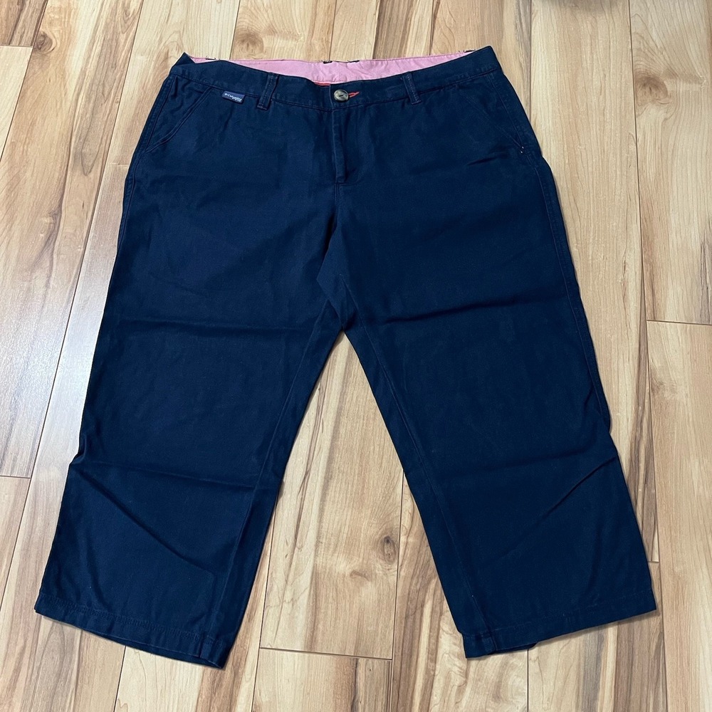 Columbia Women's Crop Pants Size 10 Navy Blue Omni-Shield Cotton Linen Blend